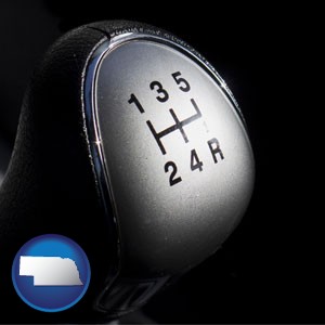 a 5-speed transmission shift knob - with Nebraska icon